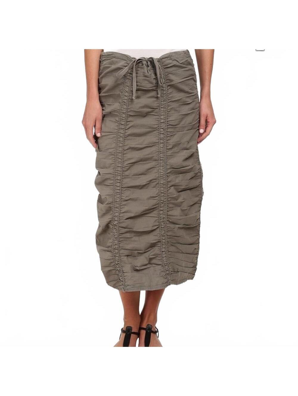 XCVI Stretch Poplin Double Shirred Panel Midi Skirt Boho Drawstring Waist Small